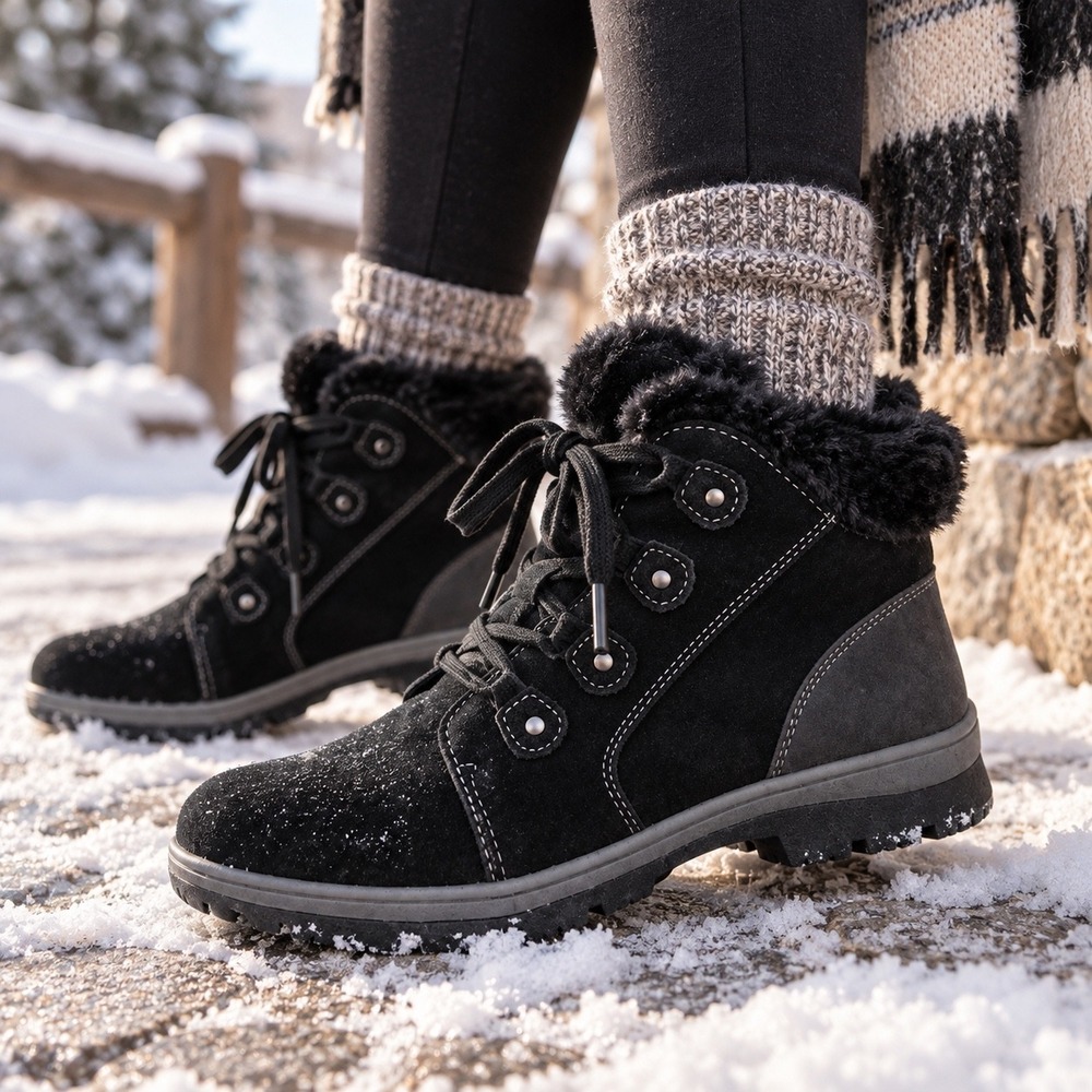 Earth Origins Sherpa Scarlett Black Suede Faux Fur Ankle Boots Women 9M HJF9